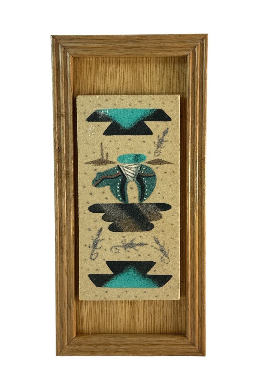 Vintage 1992 Southwestern Sand Art Native American Pottery Design Framed 12.5”